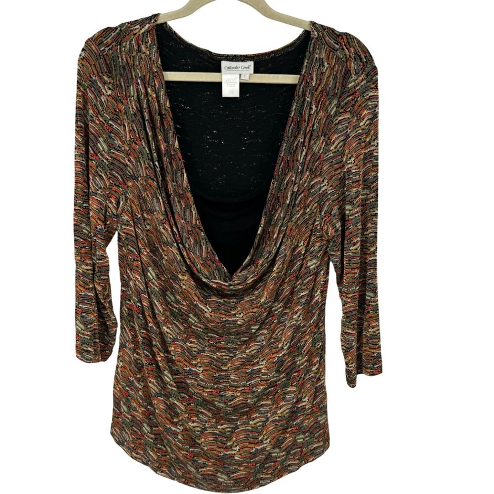 Coldwater Creek Womens Size Large Cowl Neck 3/4 Sleeve Blouse Top travel knit